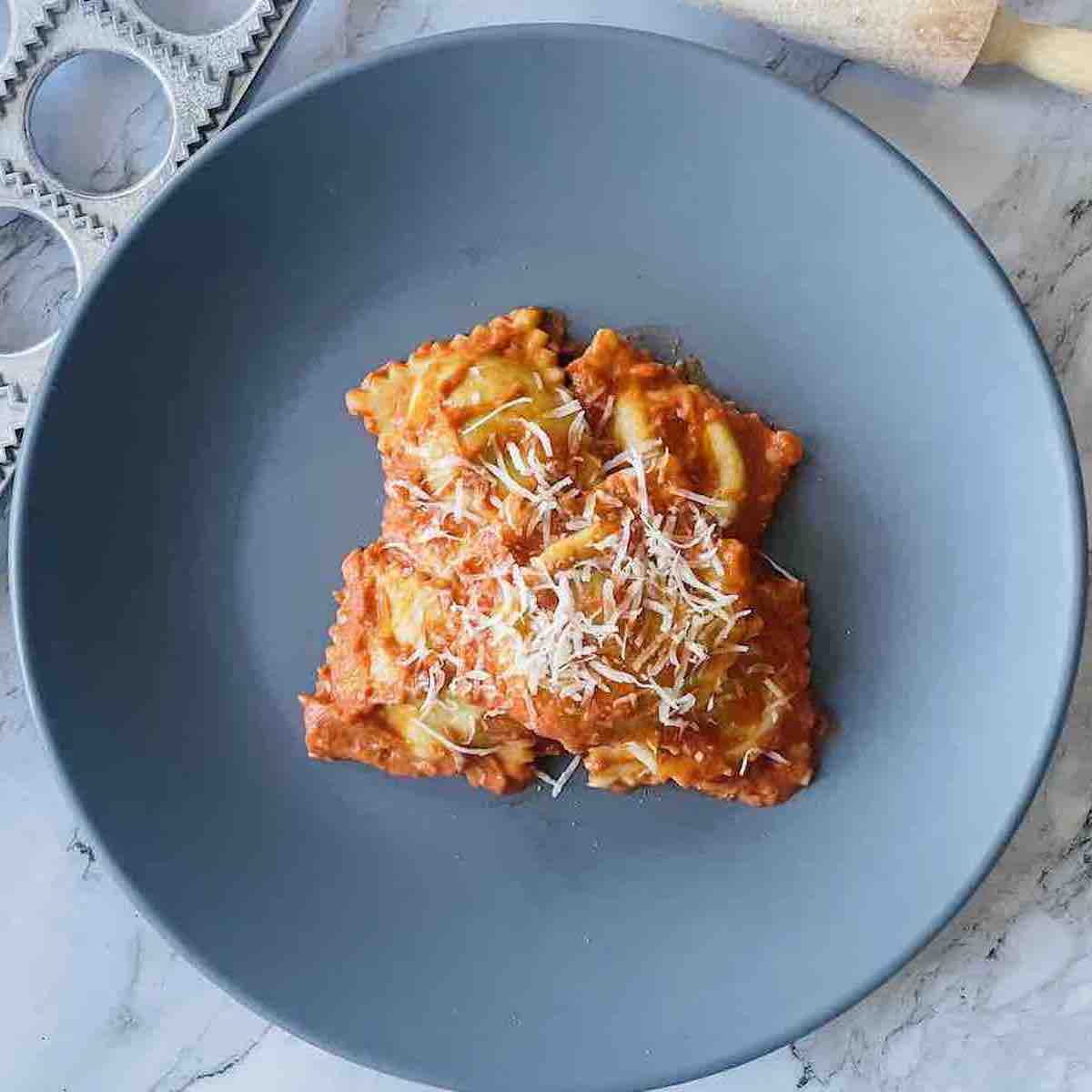 pancetta ravioli on a plate