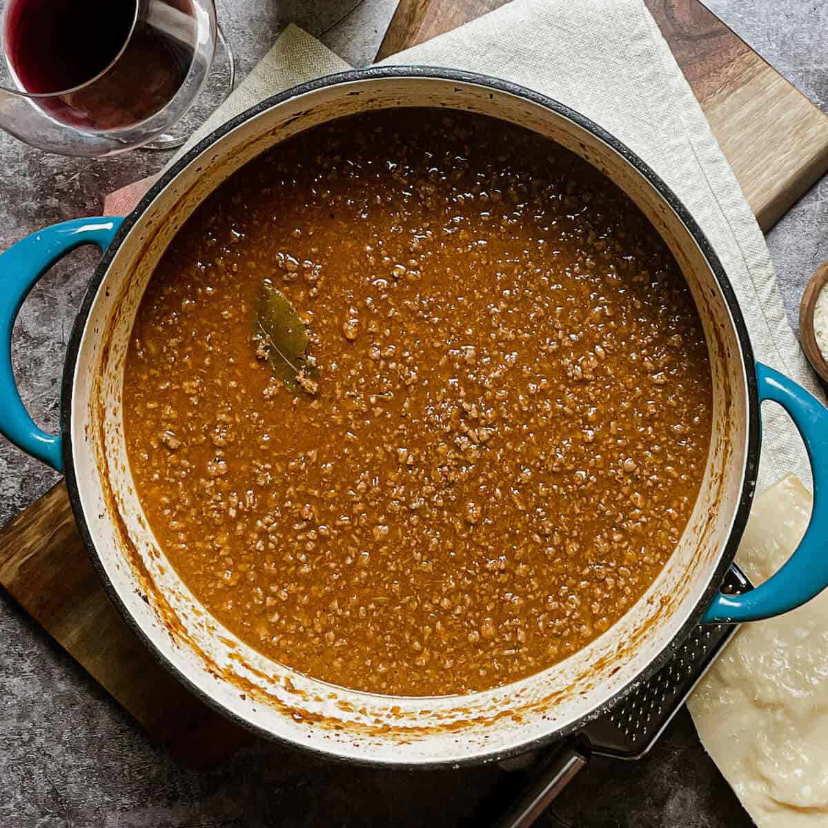 beef ragu in a pot