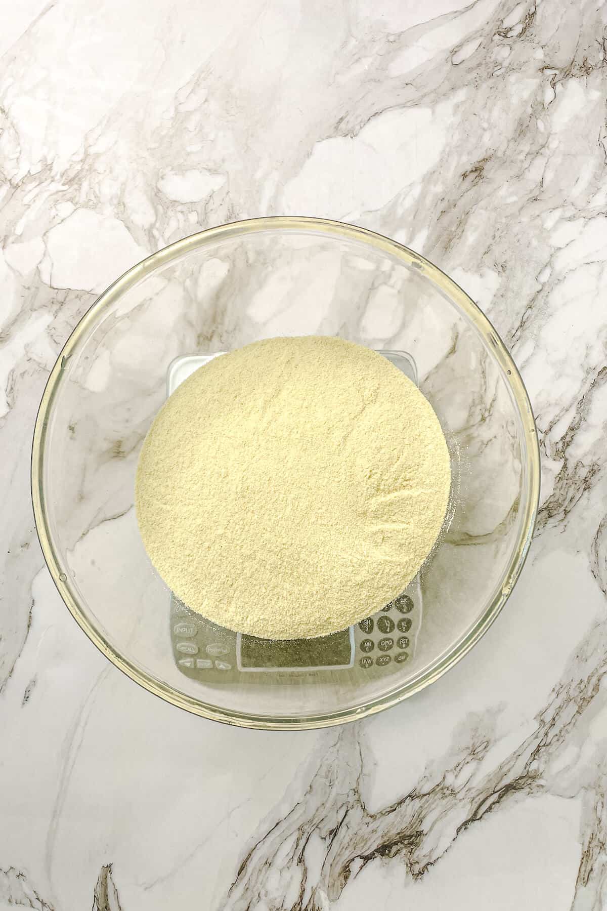 weighing semolina flour ona scale