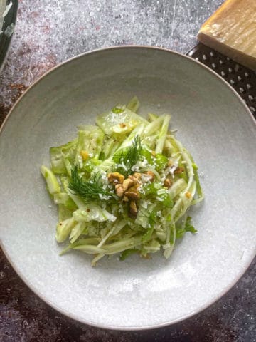 fennel, pear and celery salad in a bowl