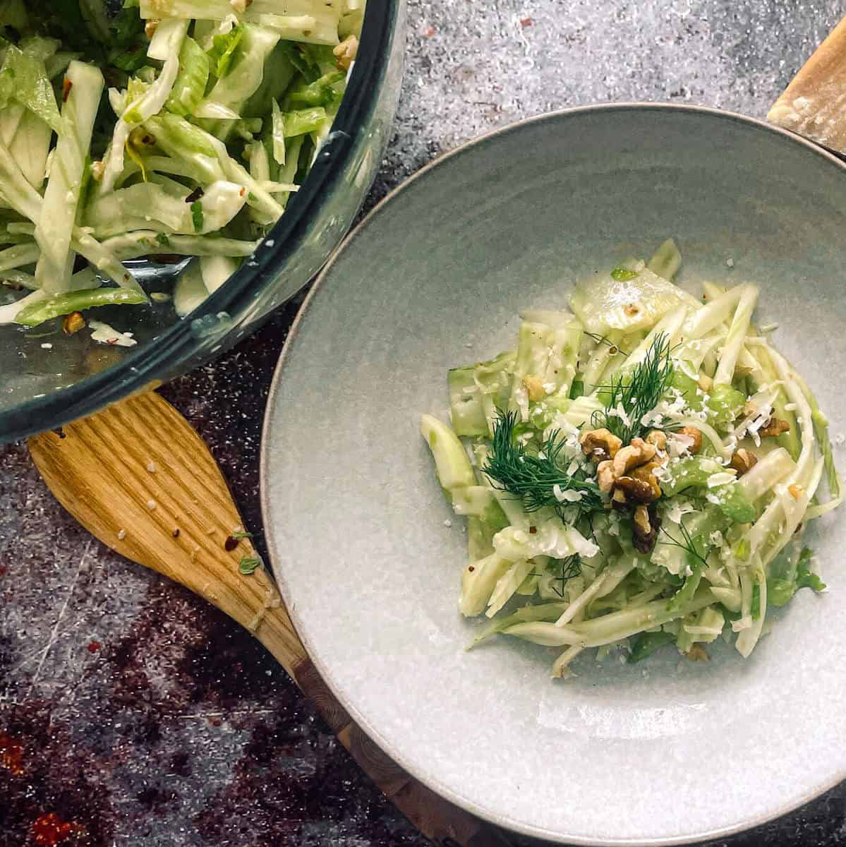 fennel salad in a bowl on a table