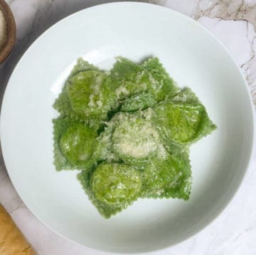 green ravioli in a bowl