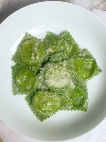 green ravioli in a bowl
