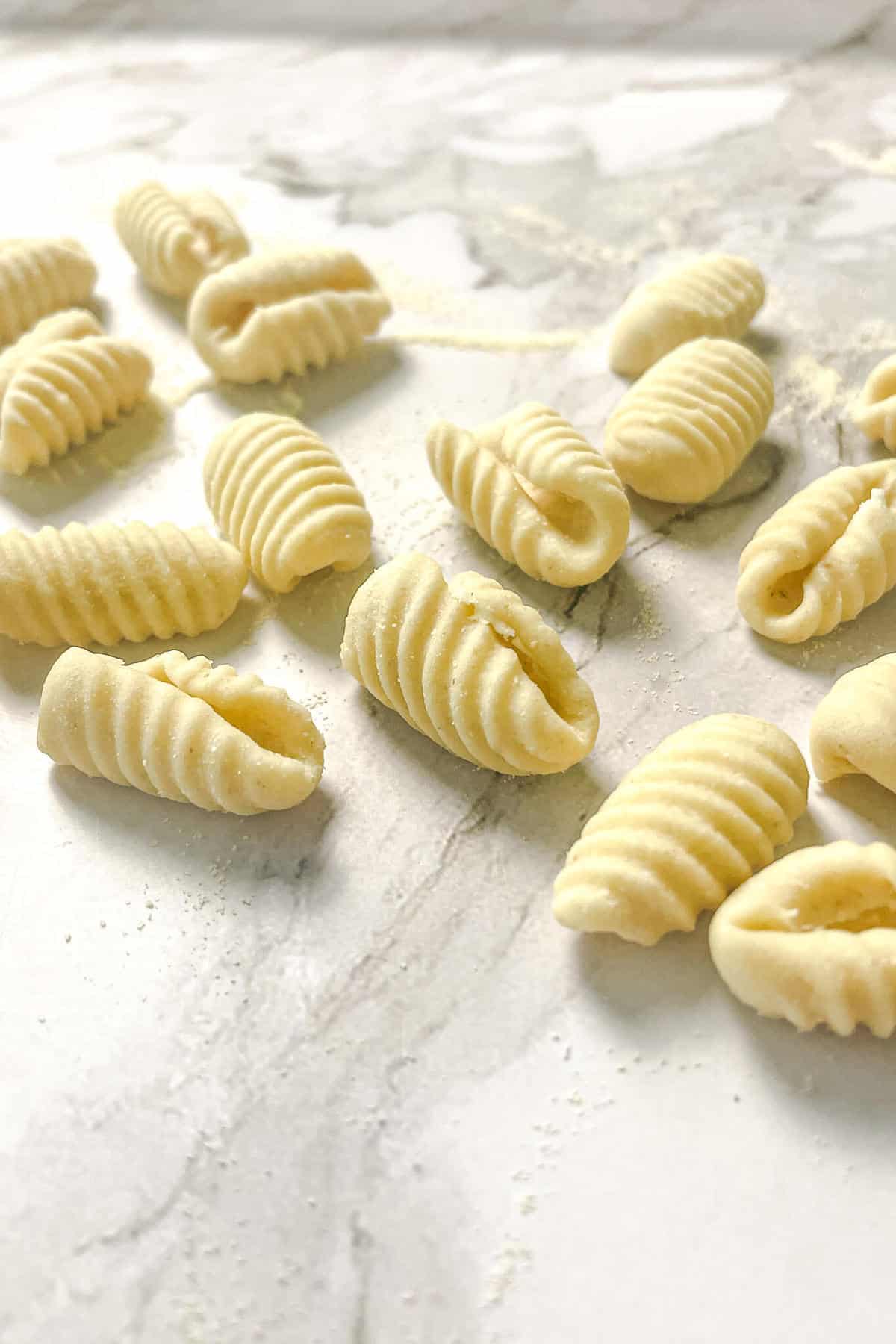 handmade cavatelli pasta on counter