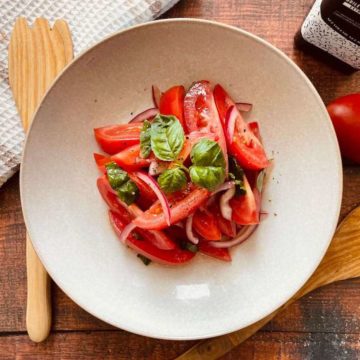 tomato and basil salad in a bowl