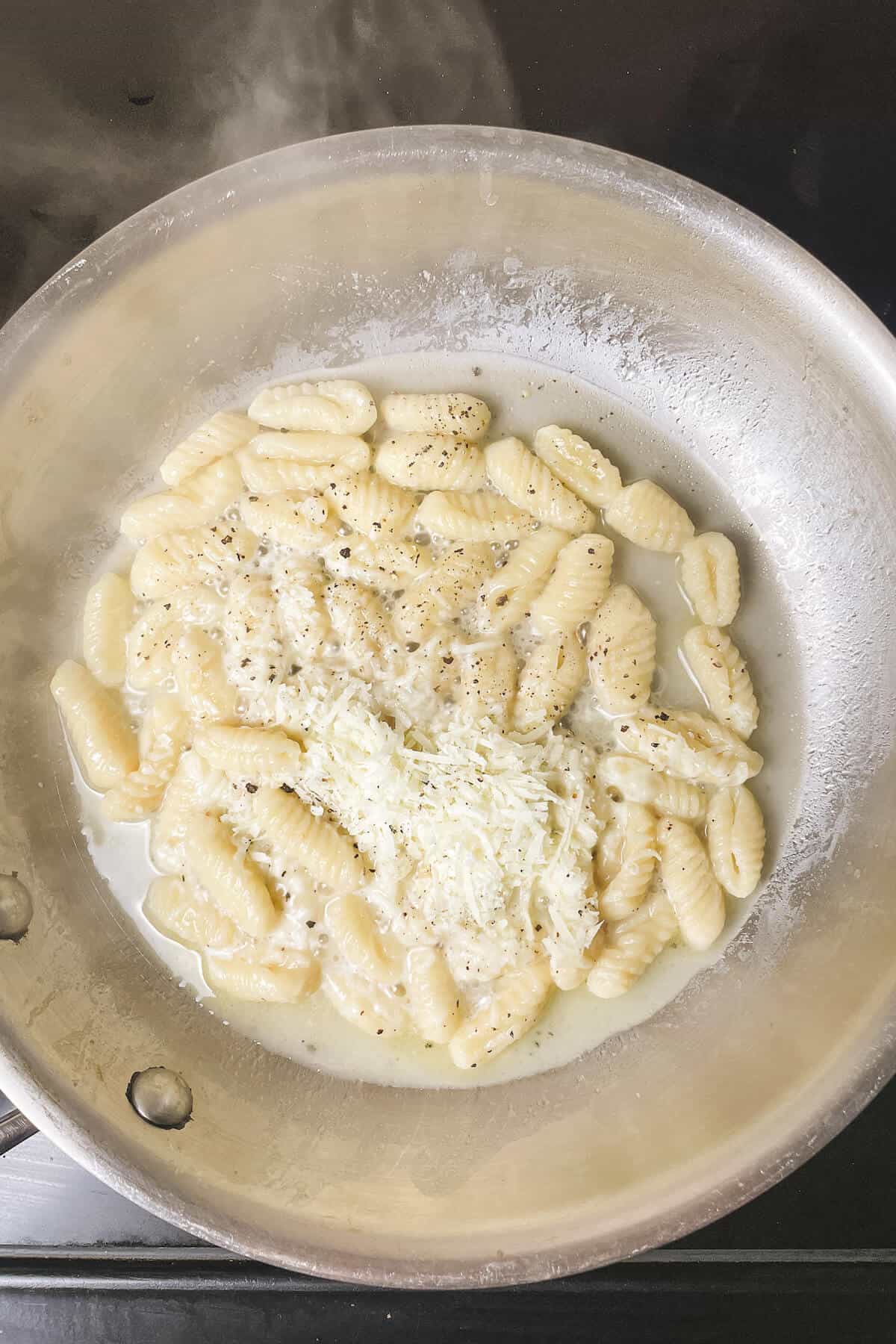 cavatelli cooking in a a pan