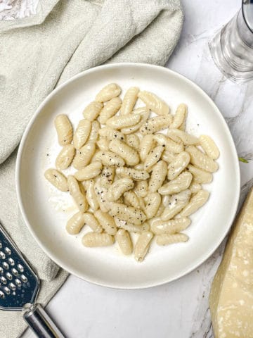 cavatelli in a bowl on a counter
