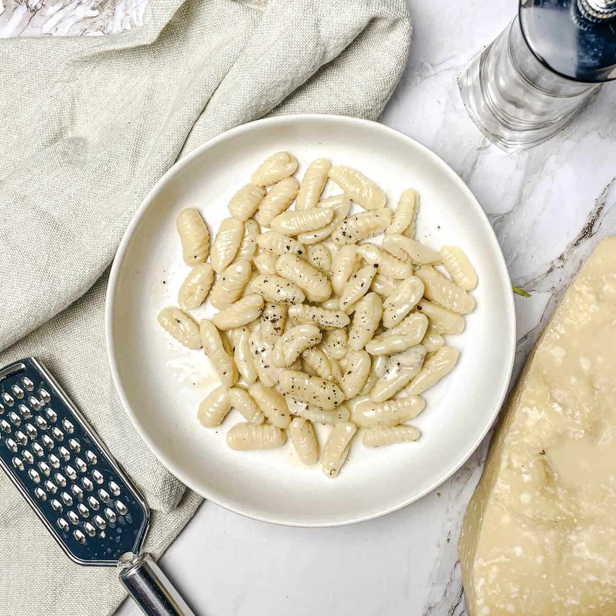 cavatelli in a bowl on a counter