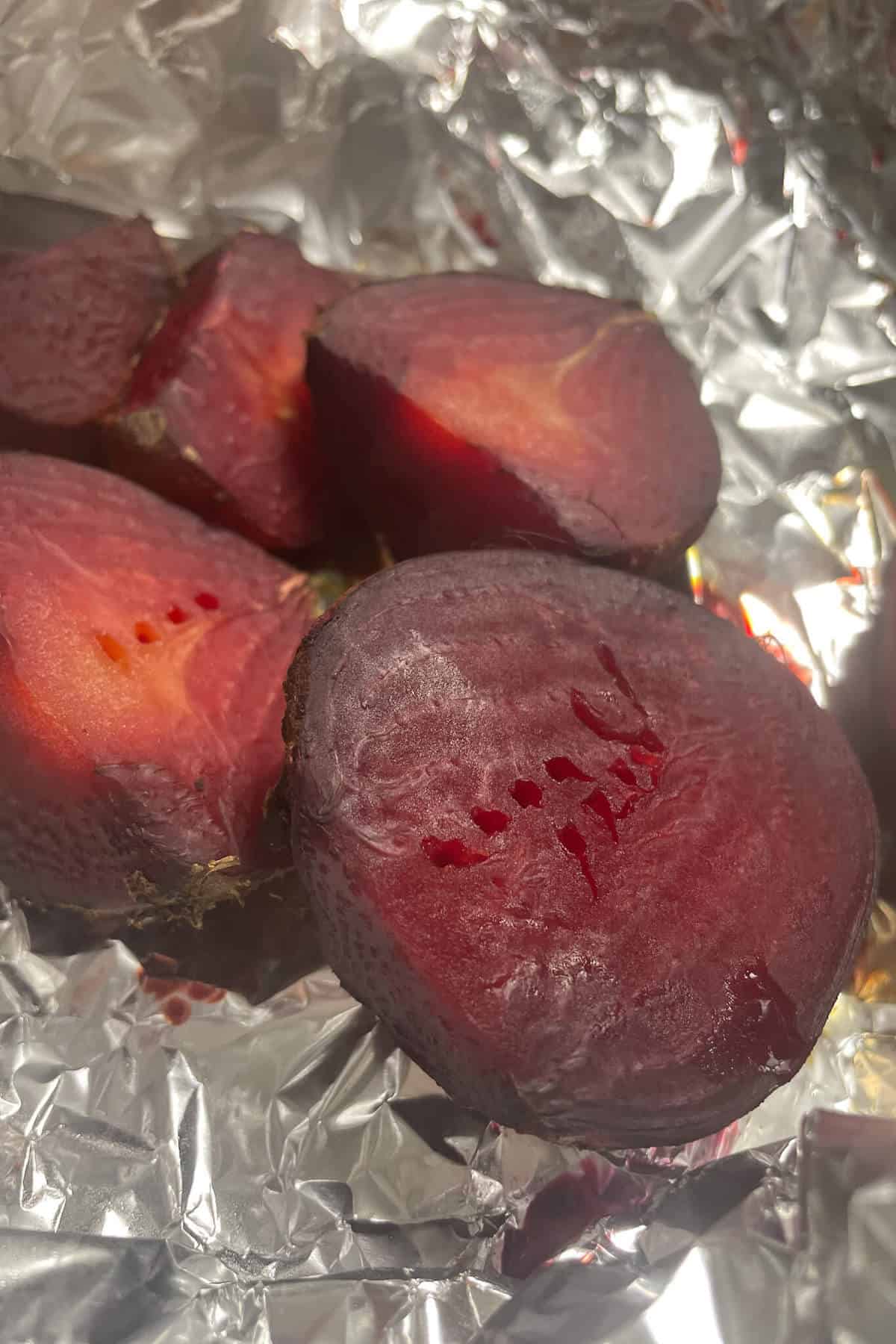 roasted beets in tin foil