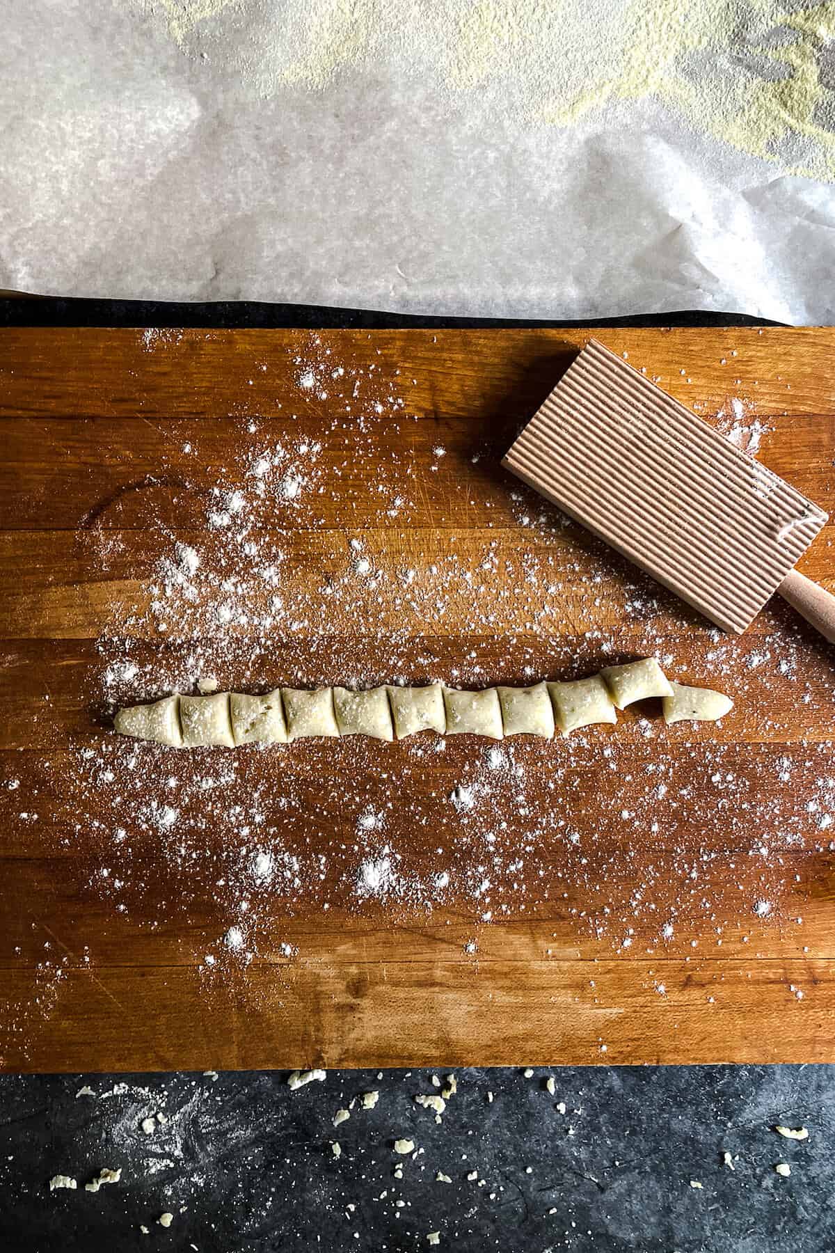 gnocchi pieces on a cutting board