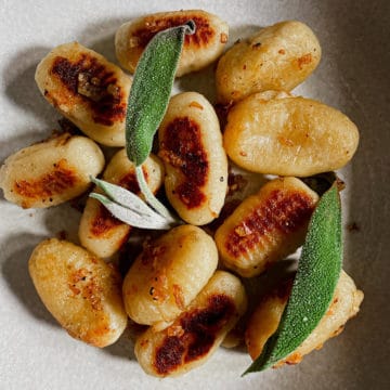 asiago-stuffed potato gnocchi in a bowl