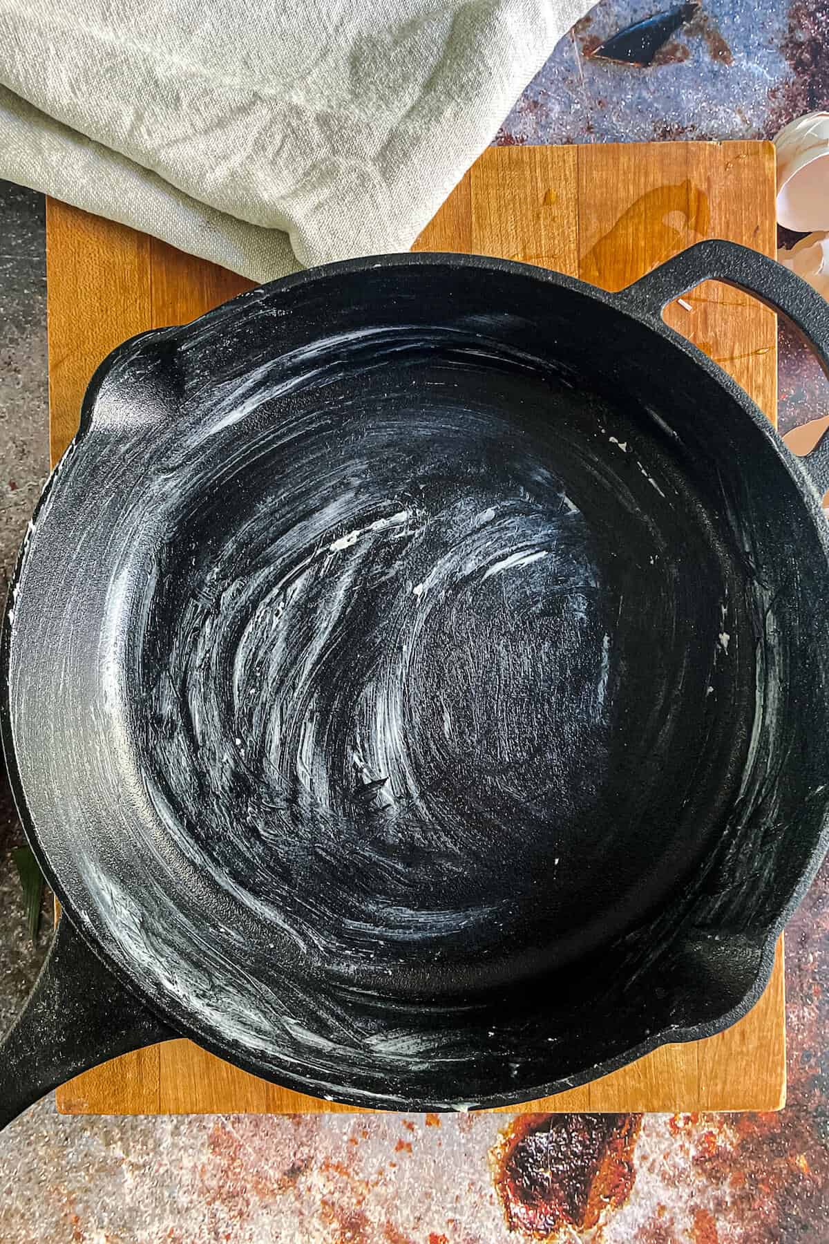 greased cast iron skillet