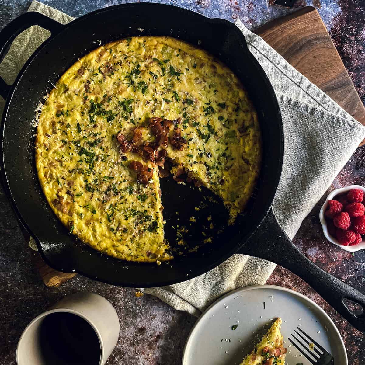 cast iron skillet bacon and leek frittata