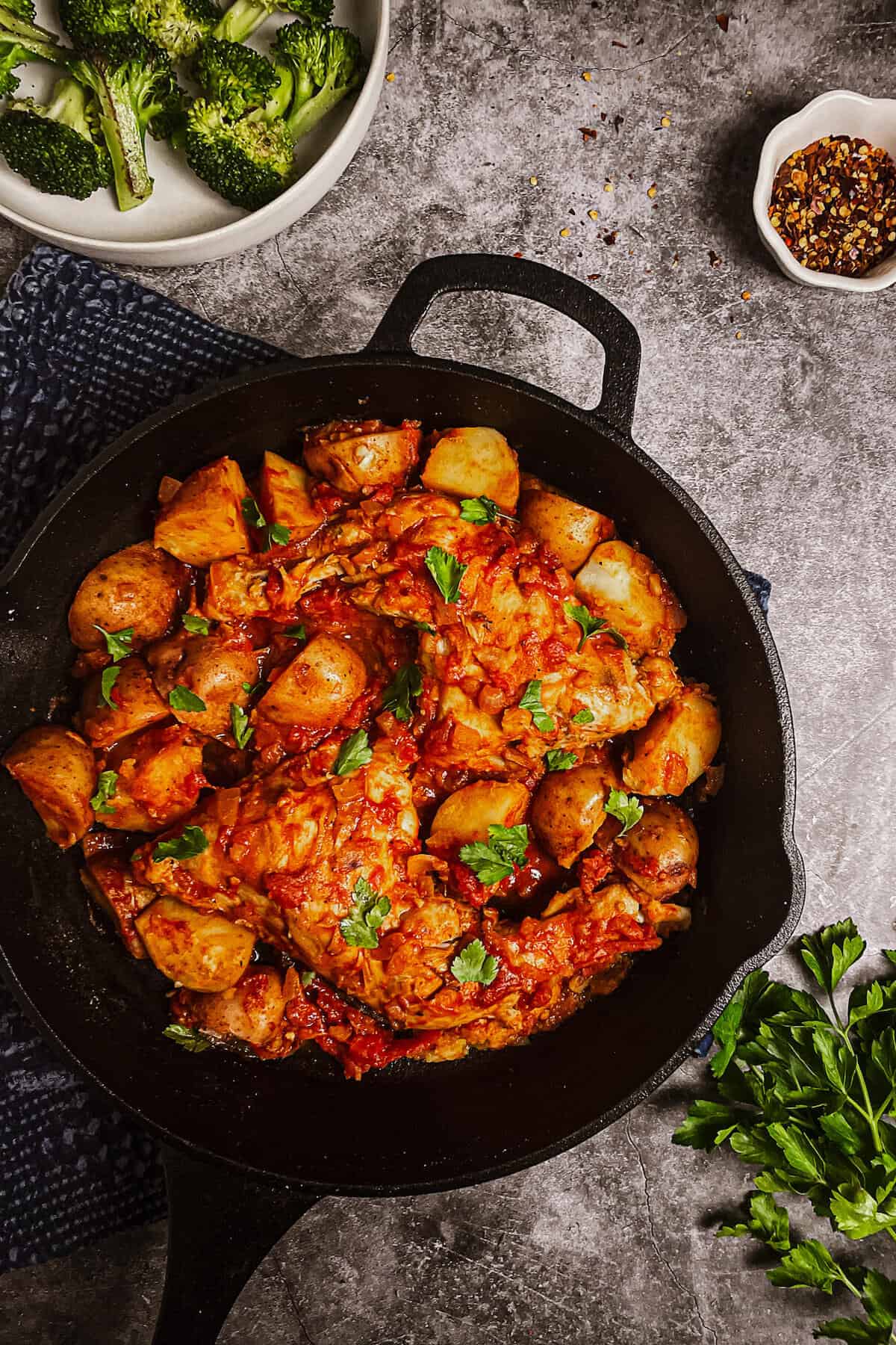 spicy calabrain chicken legs in a pan 