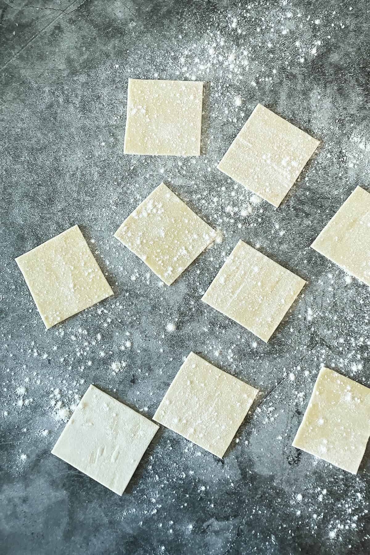 pasta squares for sausage and kale tortellini by hand