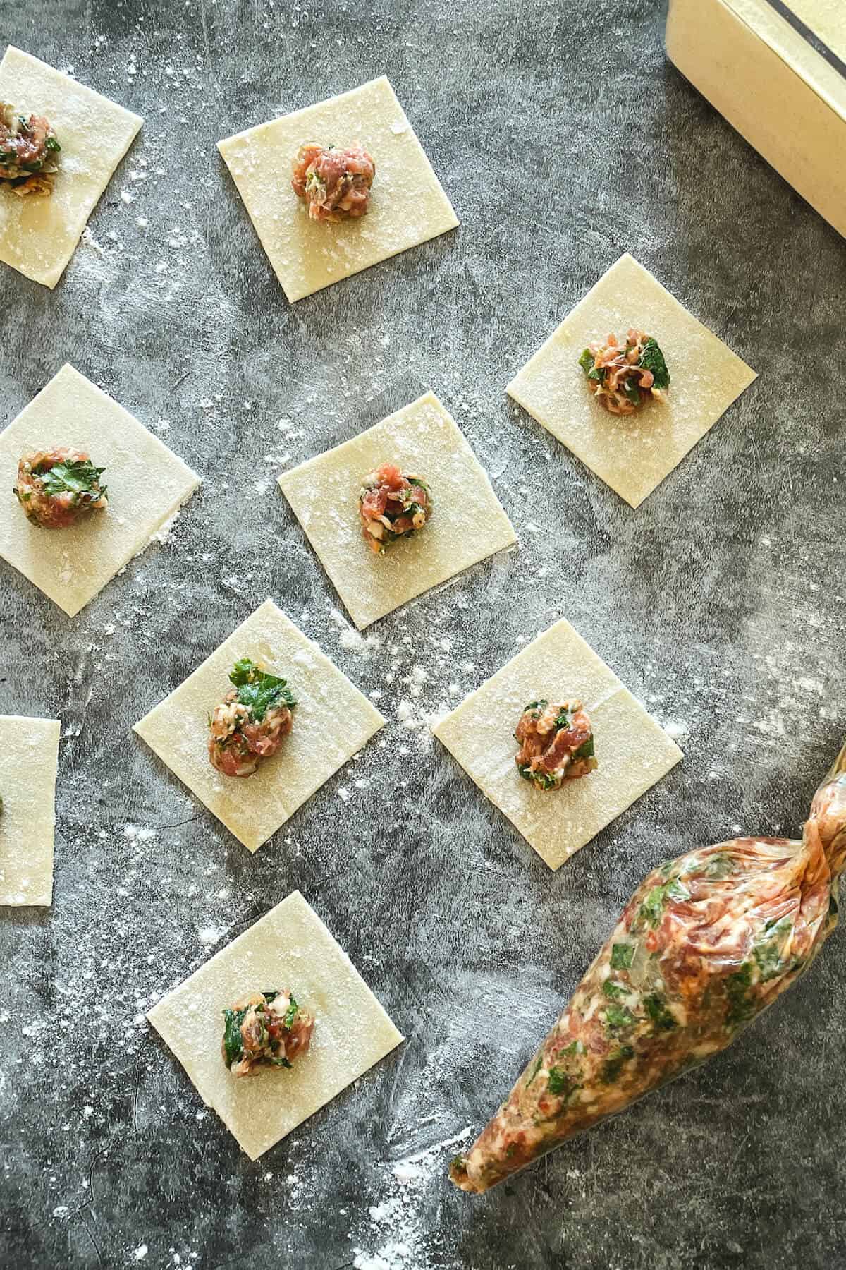 filling sausage and kale tortellini